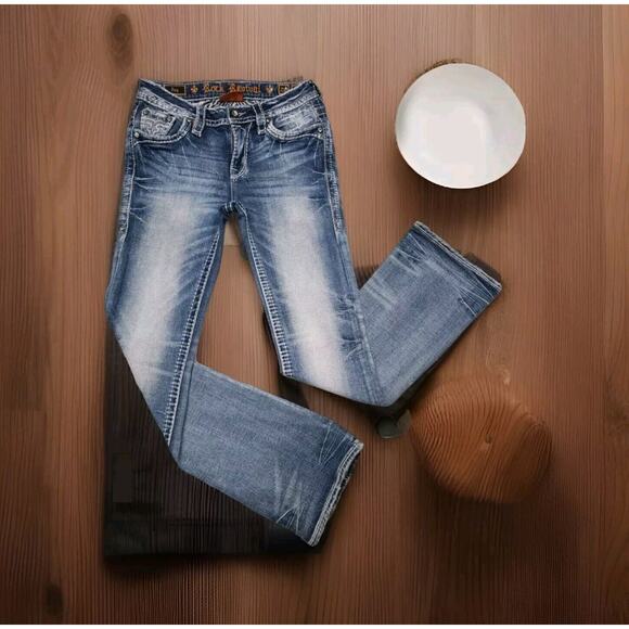 Rock revival Rhinestone Flap Pocket Fay Mid-Rise Bootcut Jeans Size 26 W 28×30 - Picture 3 of 10